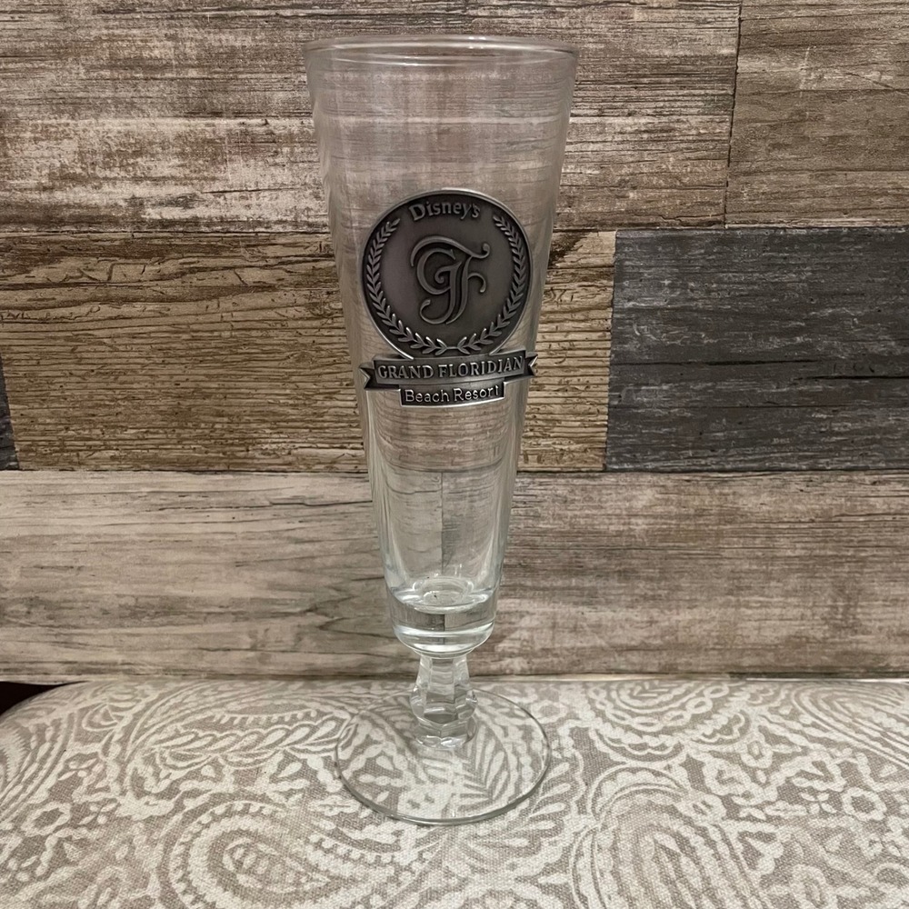 Disney Grand Floridian Beach Resort Pilsner Glass Pewter Medallion Souvenir